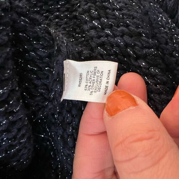 Express Navy Silver Metallic Hints Frayed Knit Long Sleeve Sweater Size Small - Picture 8 of 10